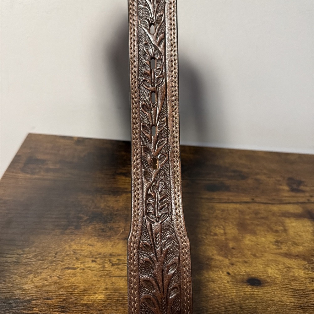 VTG Nocona Men's Western Belt Tooled Genuine Leather Distressed SIZE 46 - Picture 4 of 5